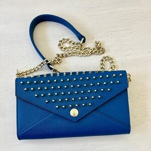 Rebecca Minkoff Navy Blue Leather Gold Studded Chain Small Crossbody Purse EUC